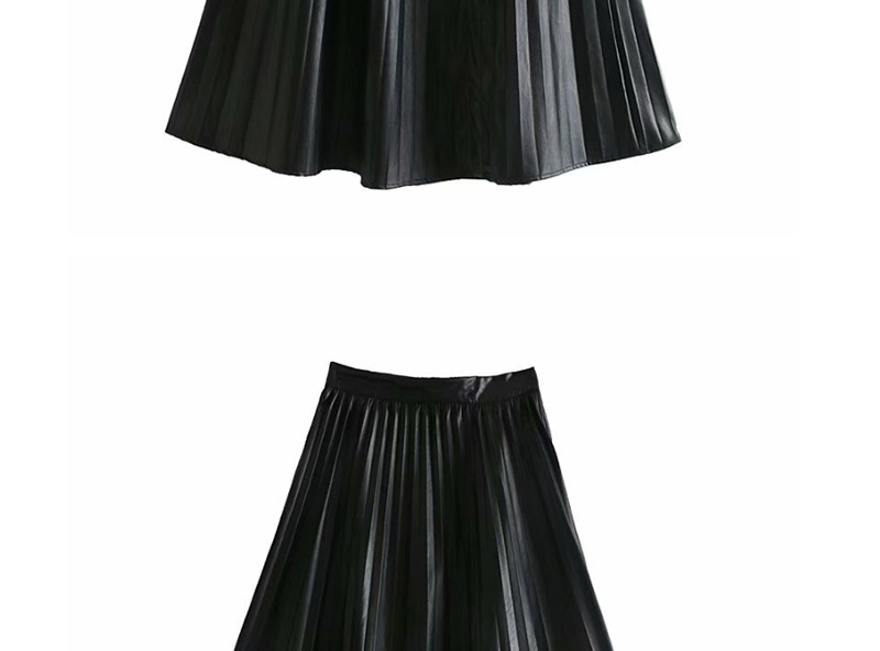 Fashion Red Wine Pleated Pu Leather Single-breasted Skirt,Skirts