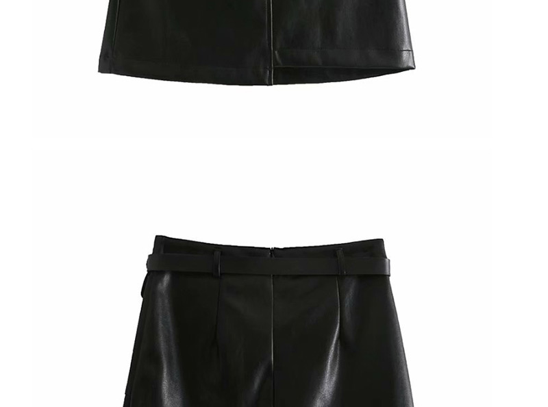 Fashion Black High Waist Pu Leather Belt Skirt,Skirts