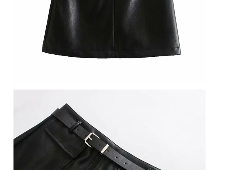 Fashion Green High Waist Pu Leather Belt Skirt,Skirts