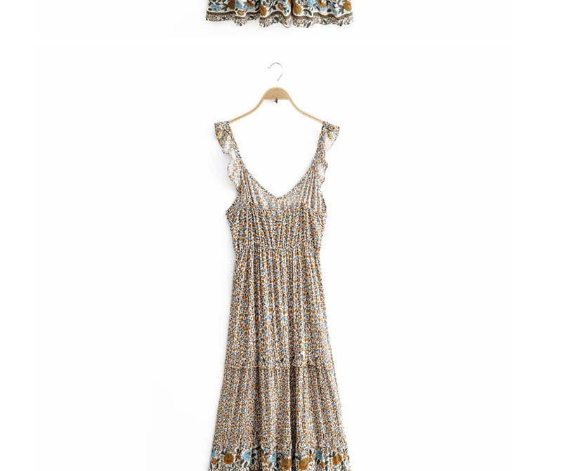 Fashion Khaki Printed Ruffled Dress,Long Dress