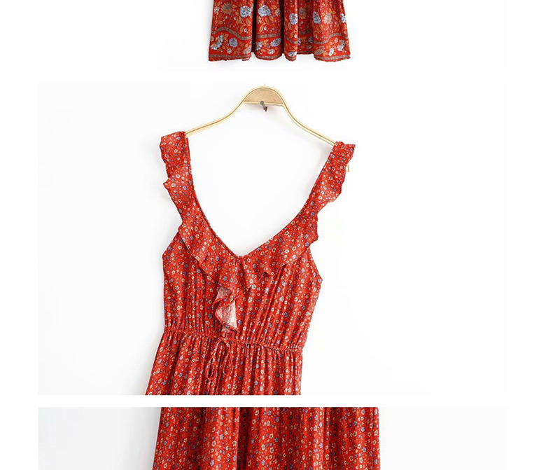 Fashion Red Printed Ruffled Dress,Long Dress