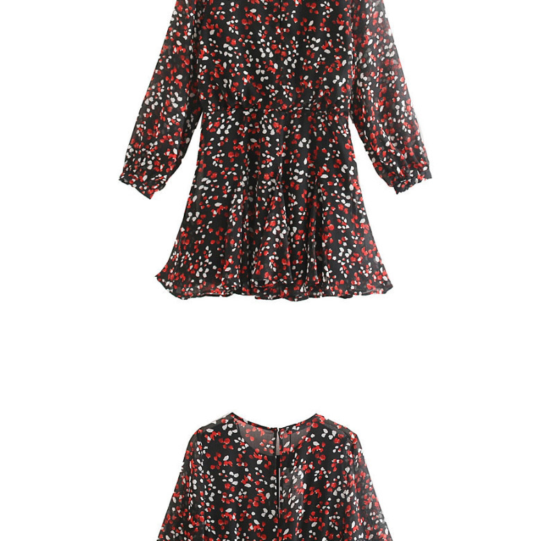 Fashion Black Flower Print Dress,Mini & Short Dresses