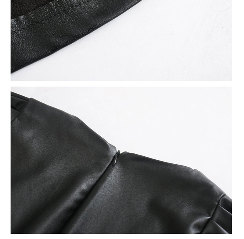 Fashion Black Laminated Faux Leather V-neck Dress,Mini & Short Dresses
