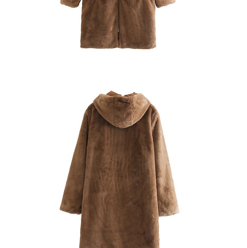 Fashion Brown Long Coat In Faux Fur,Coat-Jacket