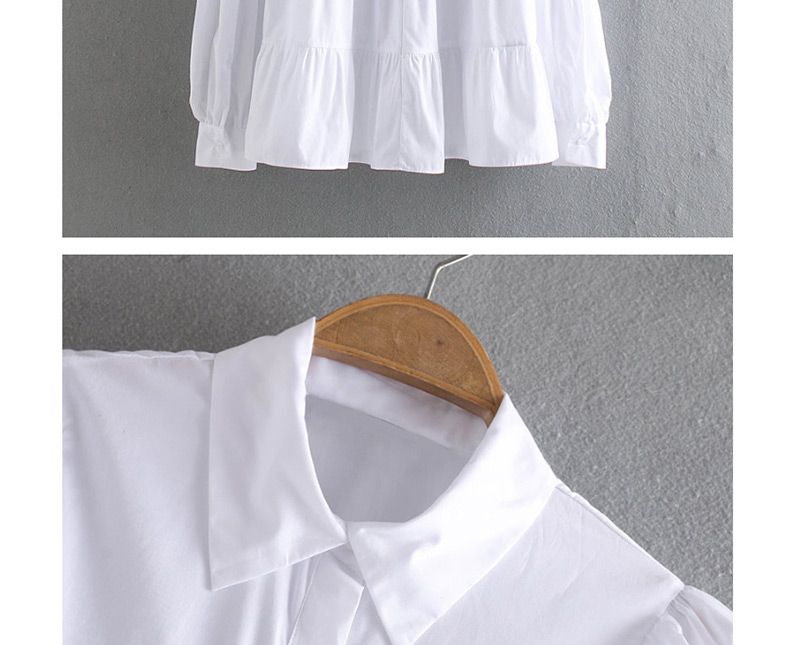 Fashion White Pleated Poplin Single-breasted Shirt,Blouses
