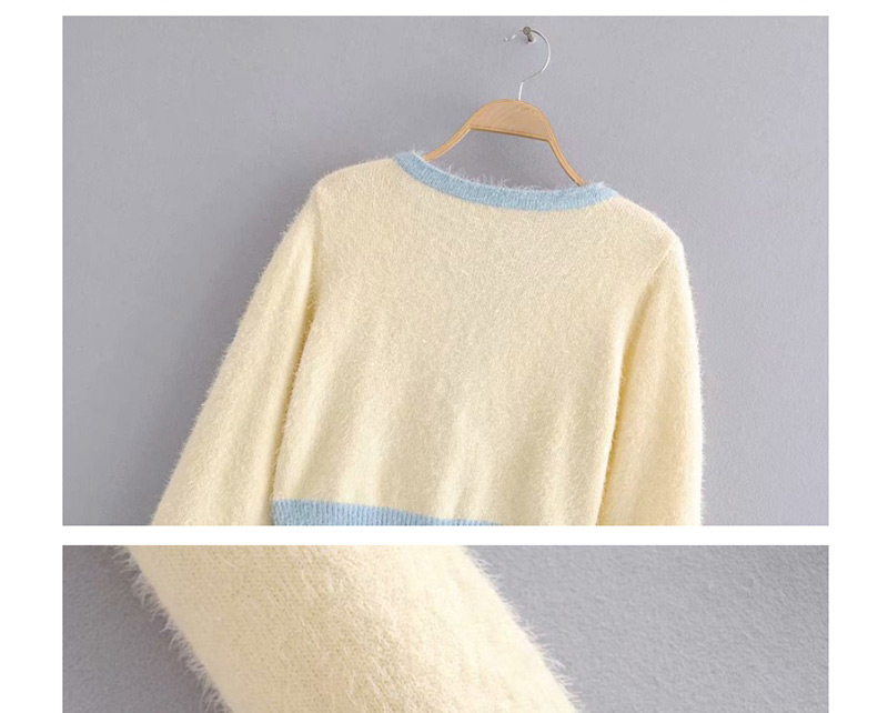 Fashion Beige Fur Diamond Buckle Stitching Sweater,Sweater