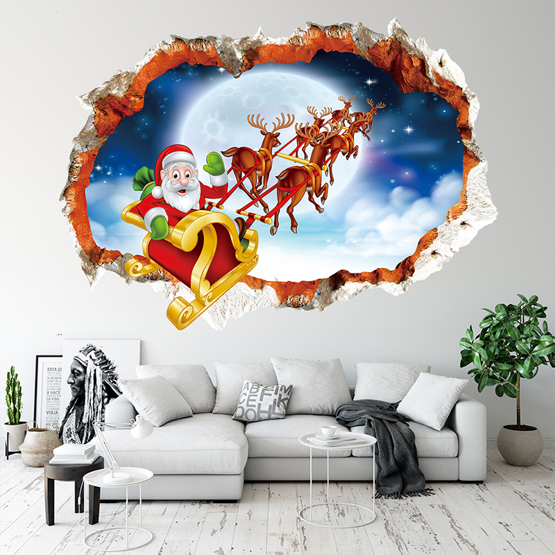 Fashion Color Christmas 3d Cycling Santa Wall Stickers,Festival & Party Supplies