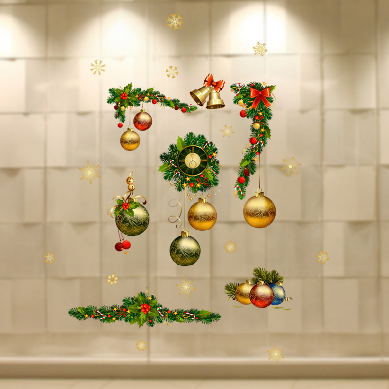 Fashion Color Christmas Ball Clock Wreath Wall Sticker,Festival & Party Supplies