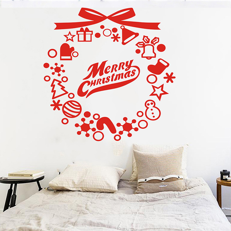 Fashion Black Christmas Wreath Merrychristmas Wall Stickers,Festival & Party Supplies