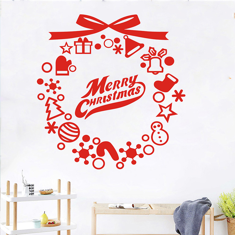 Fashion Black Christmas Wreath Merrychristmas Wall Stickers,Festival & Party Supplies