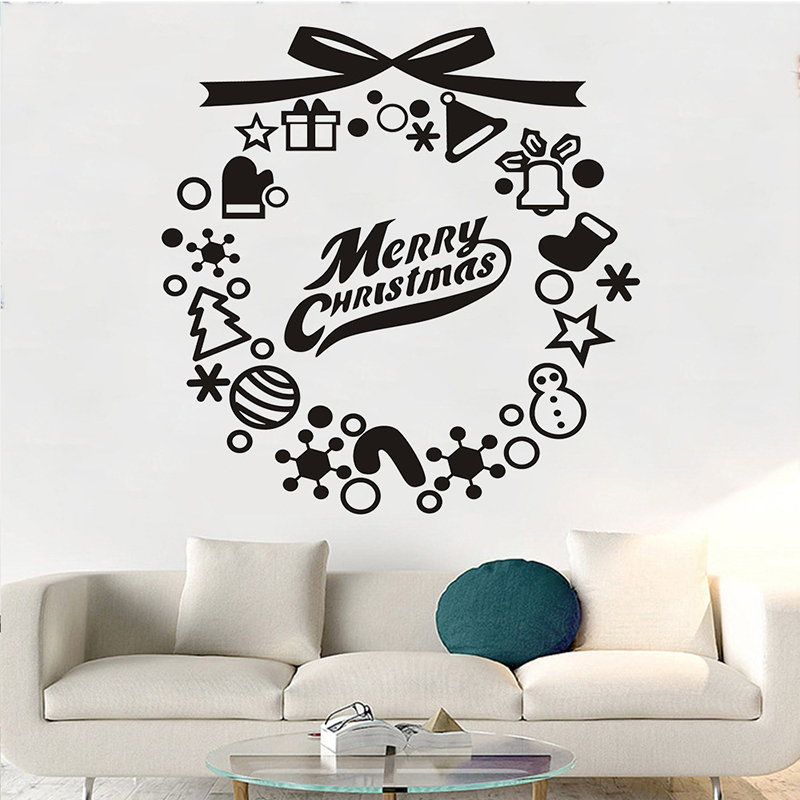 Fashion White Christmas Wreath Merrychristmas Wall Stickers,Festival & Party Supplies