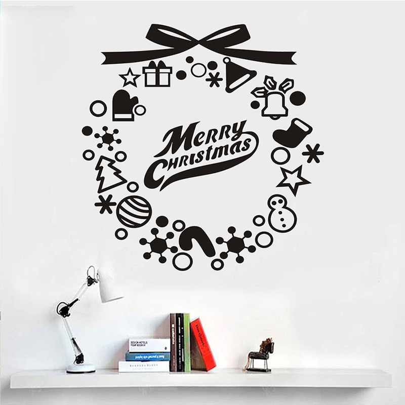 Fashion White Christmas Wreath Merrychristmas Wall Stickers,Festival & Party Supplies