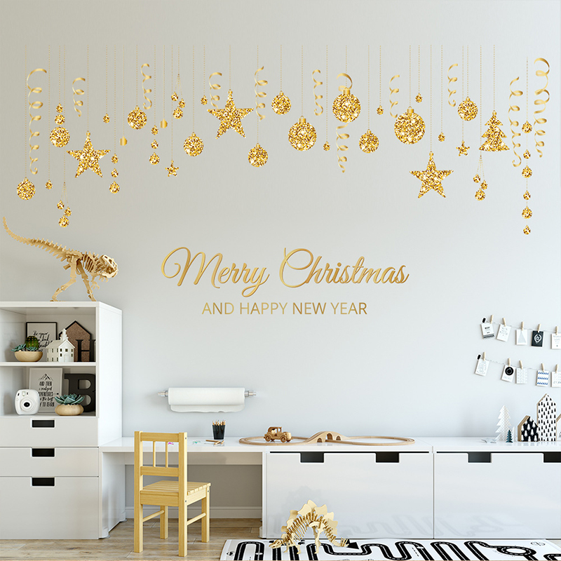 Fashion Gold Christmas Ball Wall Stickers 2 Pieces,Festival & Party Supplies