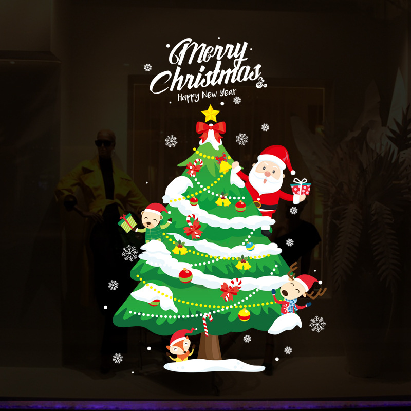 Fashion Color Christmas Tree Santa Claus Wall Sticker,Festival & Party Supplies