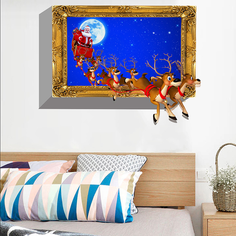 Fashion Color 3d Three-dimensional Christmas Deer Fake Window Wall Sticker,Festival & Party Supplies