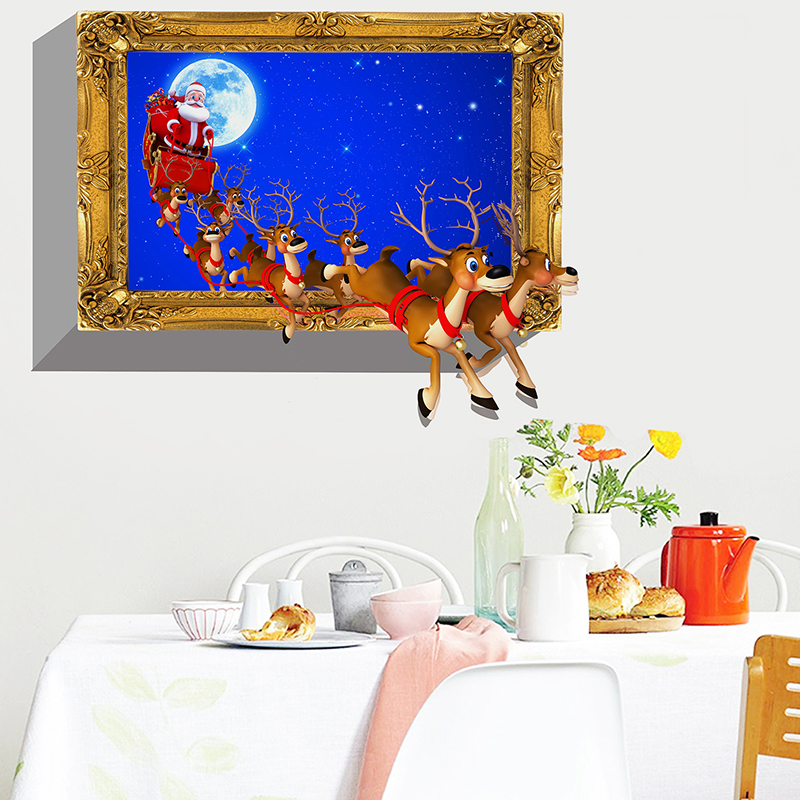 Fashion Color 3d Three-dimensional Christmas Deer Fake Window Wall Sticker,Festival & Party Supplies