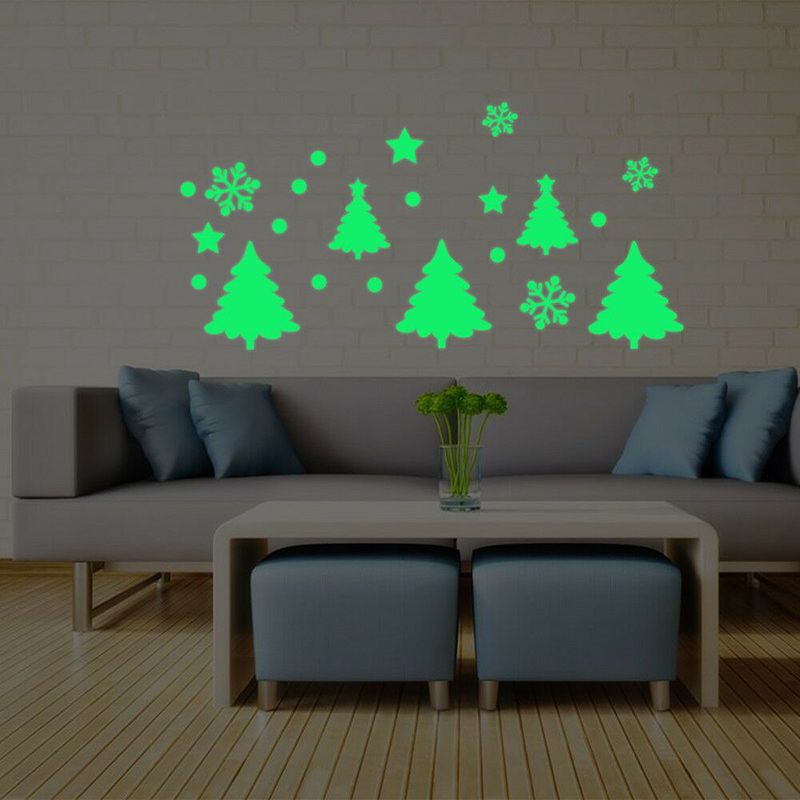 Fashion Green Christmas Tree Snowflake Luminous Wall Sticker,Festival & Party Supplies