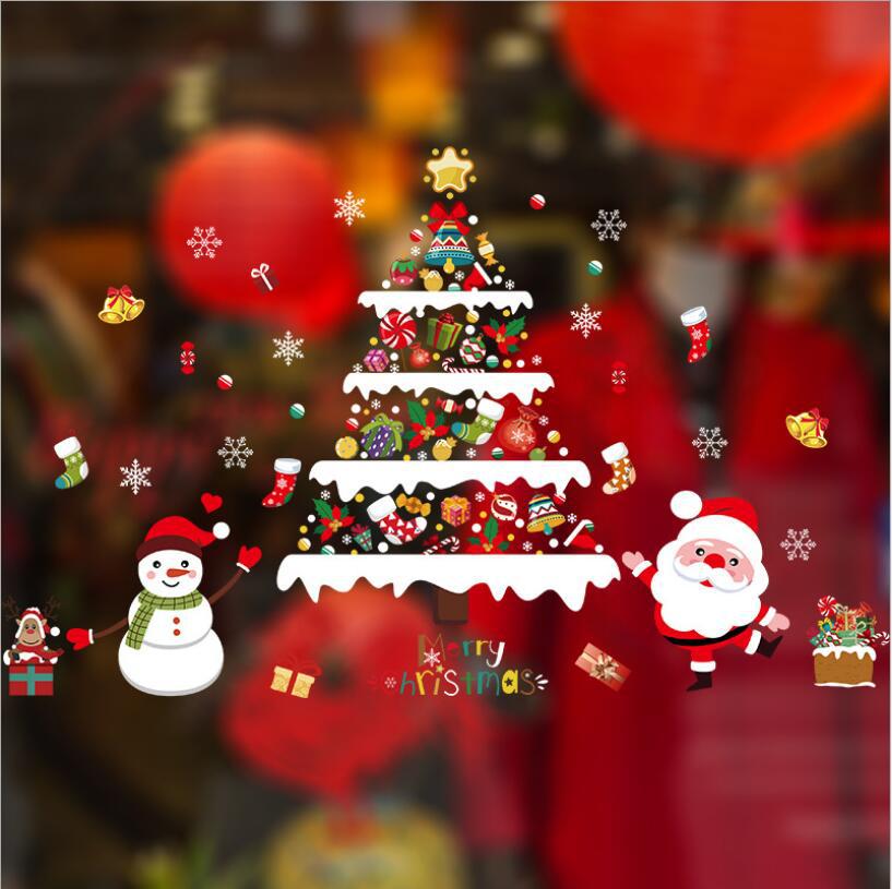 Fashion Color Christmas Tree Old Man Wall Sticker,Festival & Party Supplies