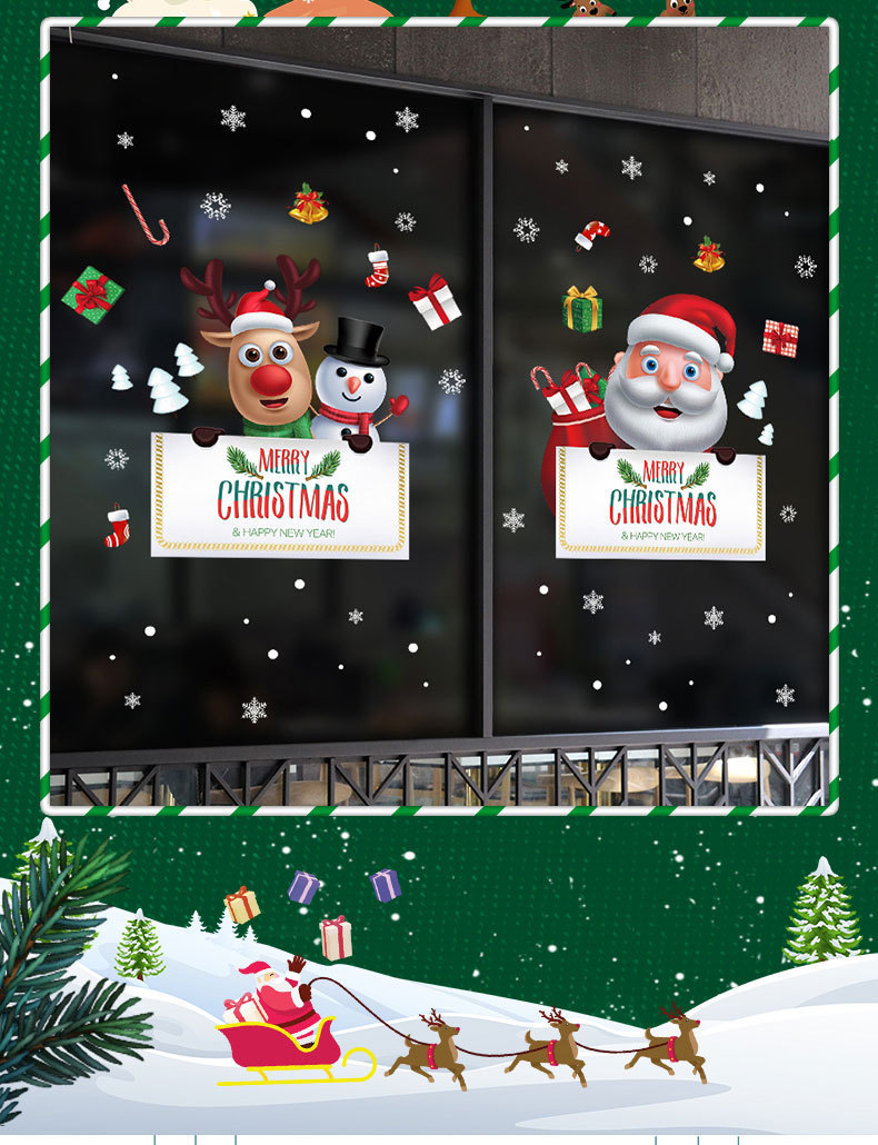 Fashion Color Santa Claus Elk Snowman Wall Sticker,Festival & Party Supplies