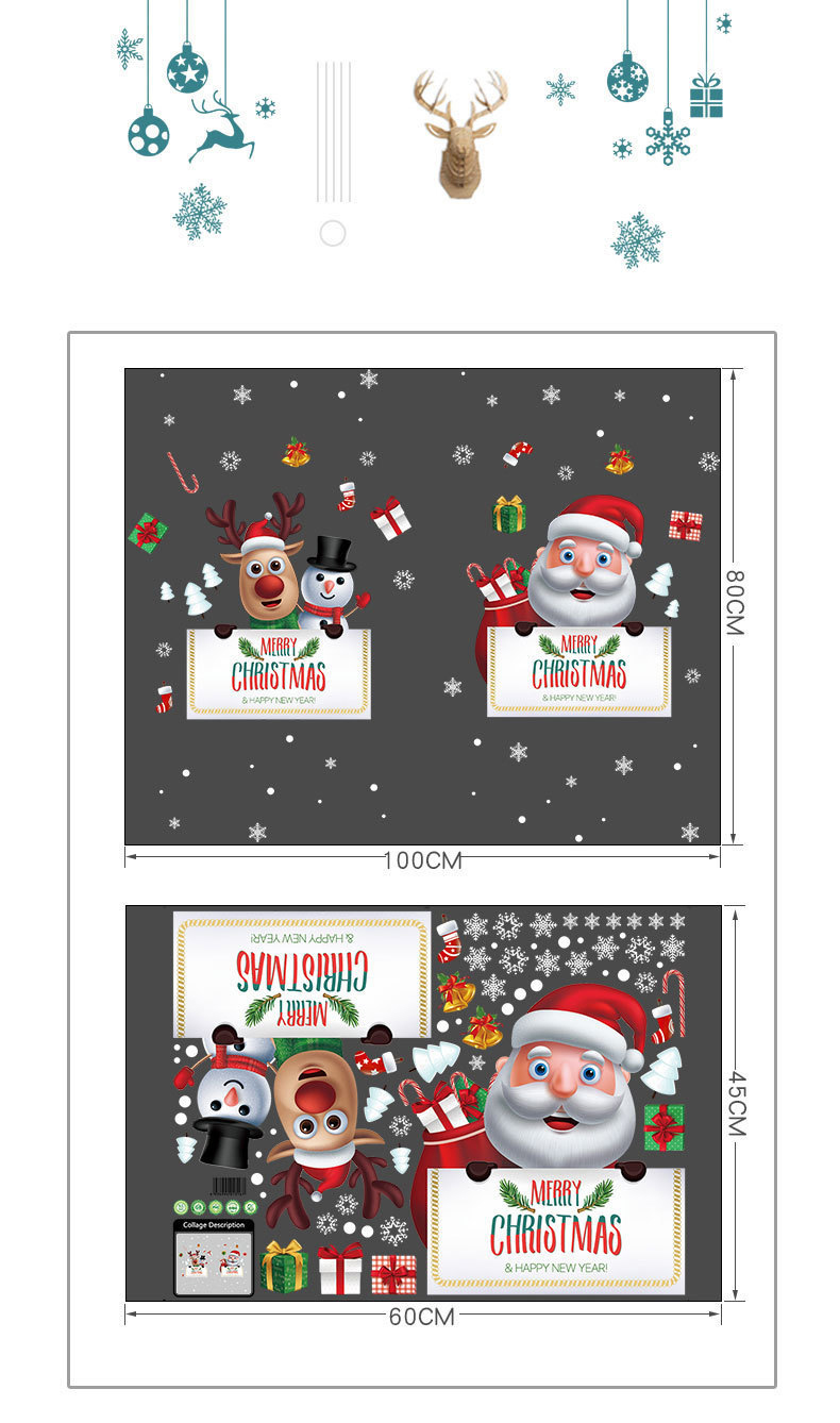 Fashion Color Santa Claus Elk Snowman Wall Sticker,Festival & Party Supplies