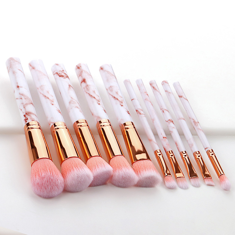 Fashion Pink 10 Sticks Of Marble Handle Makeup Brush With Bucket,Beauty tools