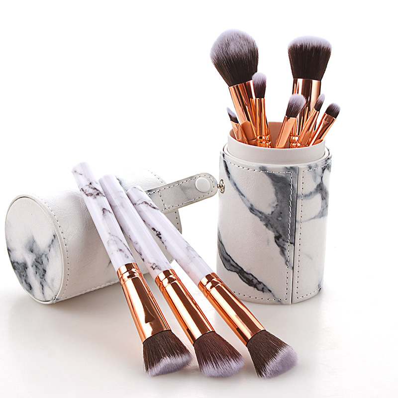 Fashion Black And White 10 Sticks Marble Handle Makeup Brush - With Bucket,Beauty tools