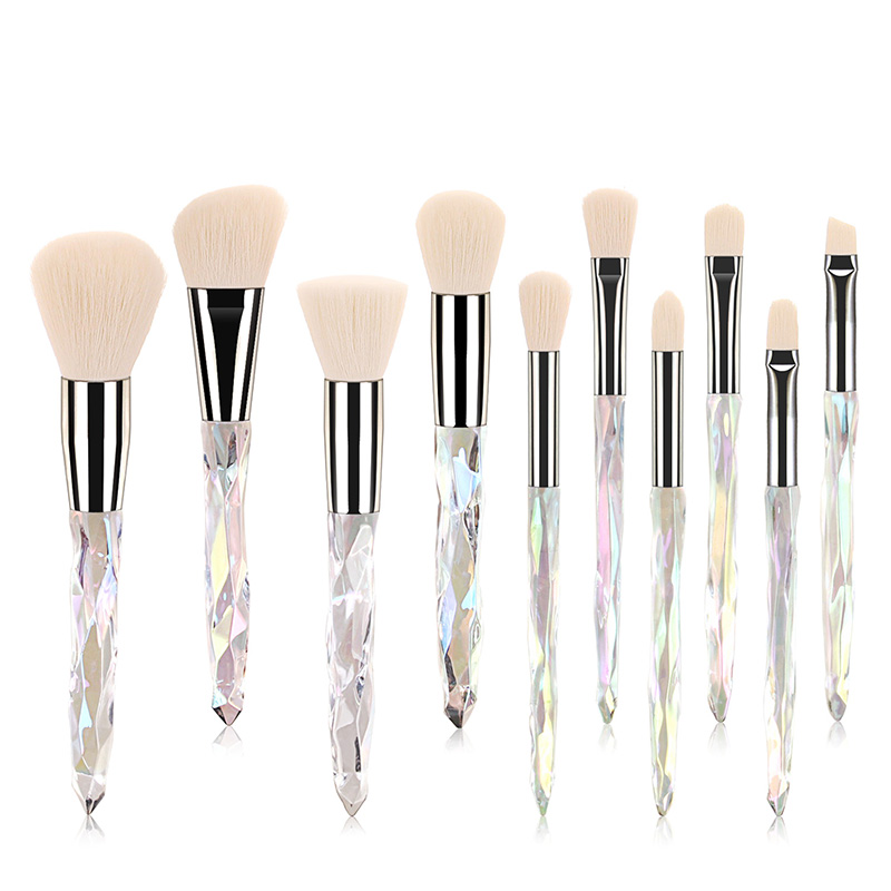 Fashion White 10 Sticks Shaped Crystal Handle Makeup Brush,Beauty tools