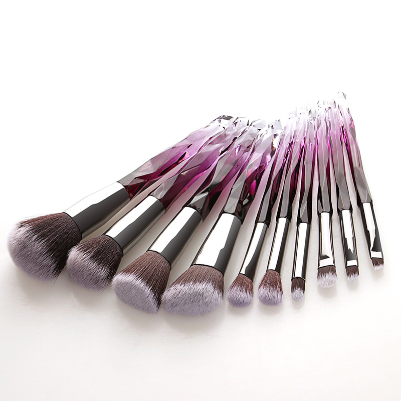Fashion White Purple 10 Sticks Shaped Crystal Handle Makeup Brush,Beauty tools