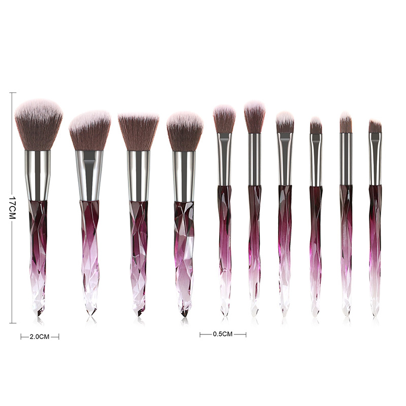 Fashion White Purple 10 Sticks Shaped Crystal Handle Makeup Brush,Beauty tools