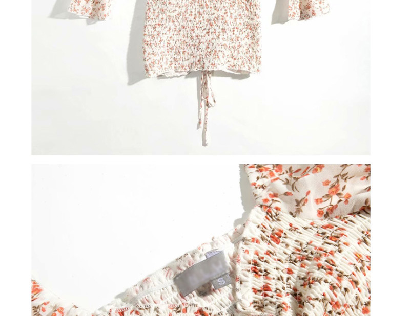 Fashion White Floral Printed Pleated Lace V-neck Dress,Mini & Short Dresses