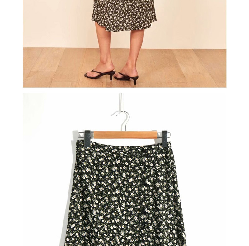 Fashion Black Flower Print Single-breasted Split Skirt,Skirts