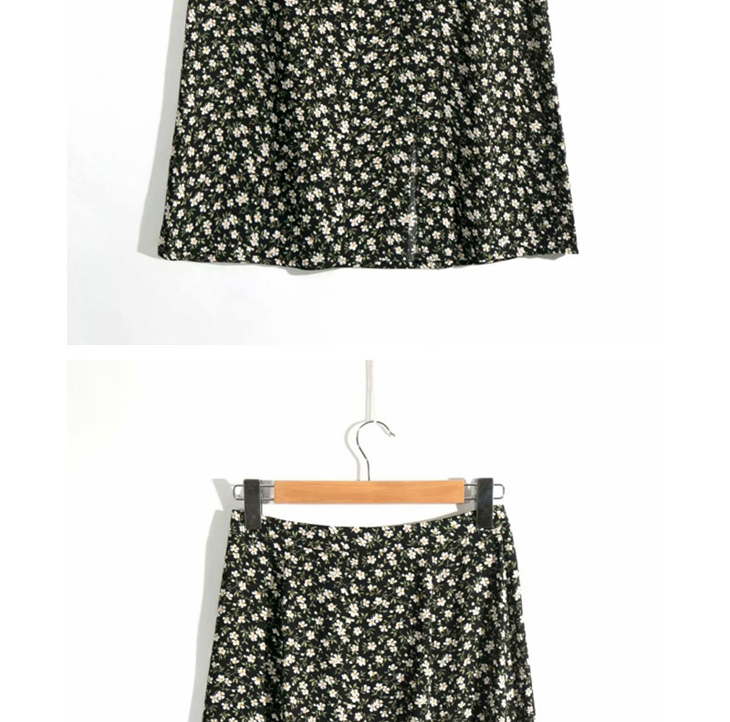 Fashion Black Flower Print Single-breasted Split Skirt,Skirts