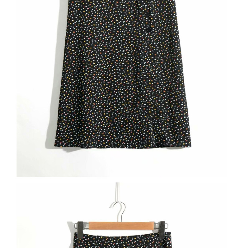 Fashion Black Color Wave Dot Printed Single-breasted Slit Half Body,Skirts