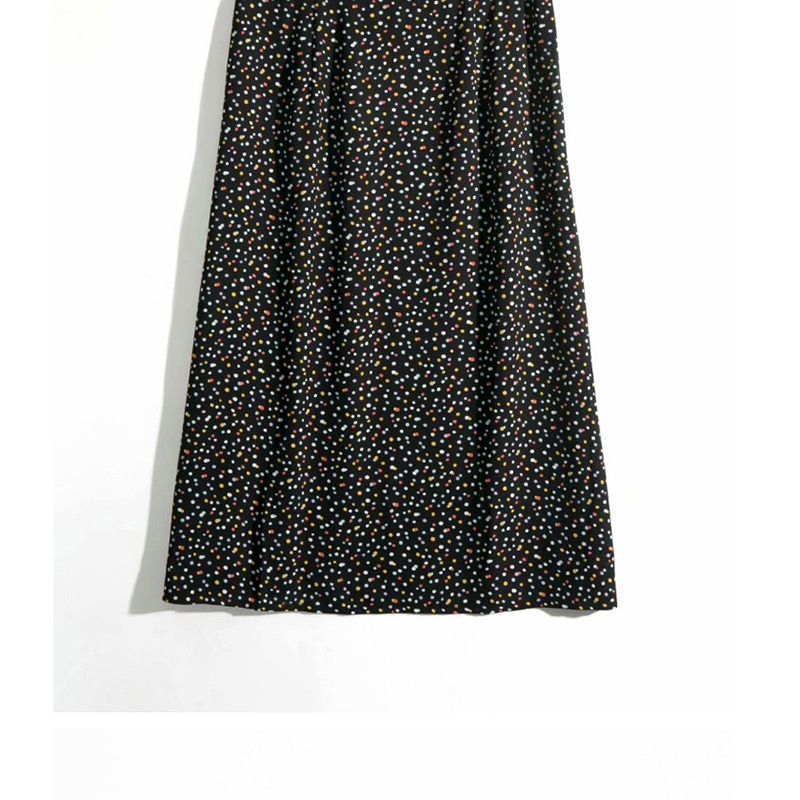 Fashion Black Color Wave Dot Printed Single-breasted Slit Half Body,Skirts