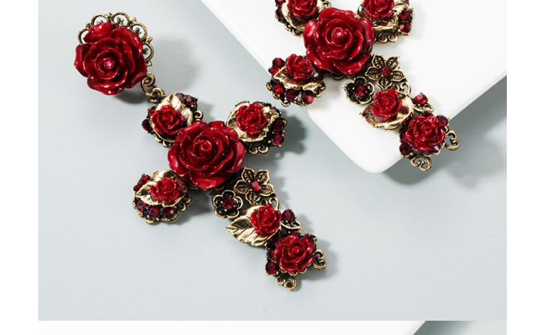 Fashion Black Rose Flower Cross Earrings,Drop Earrings