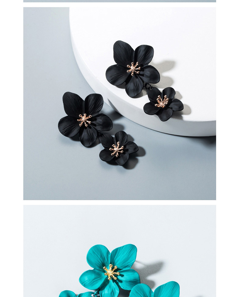 Fashion Dark Green Alloy Geometric Flower Earrings,Drop Earrings