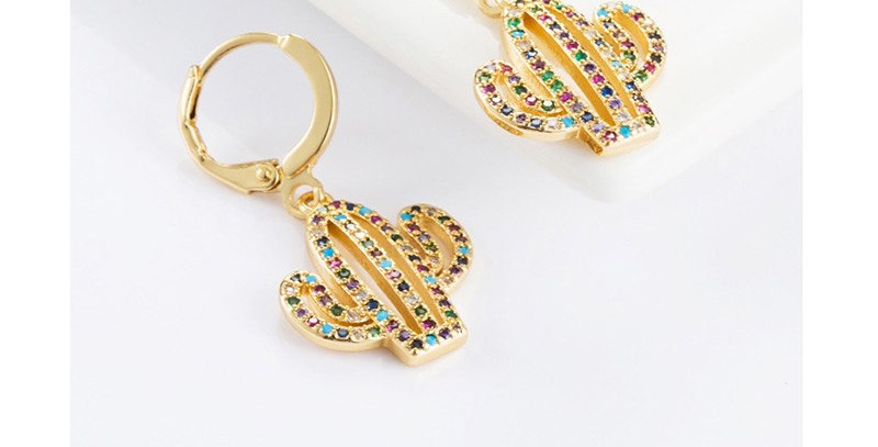 Fashion Color Copper Micro-inlaid Zircon Cactus Earrings,Earrings