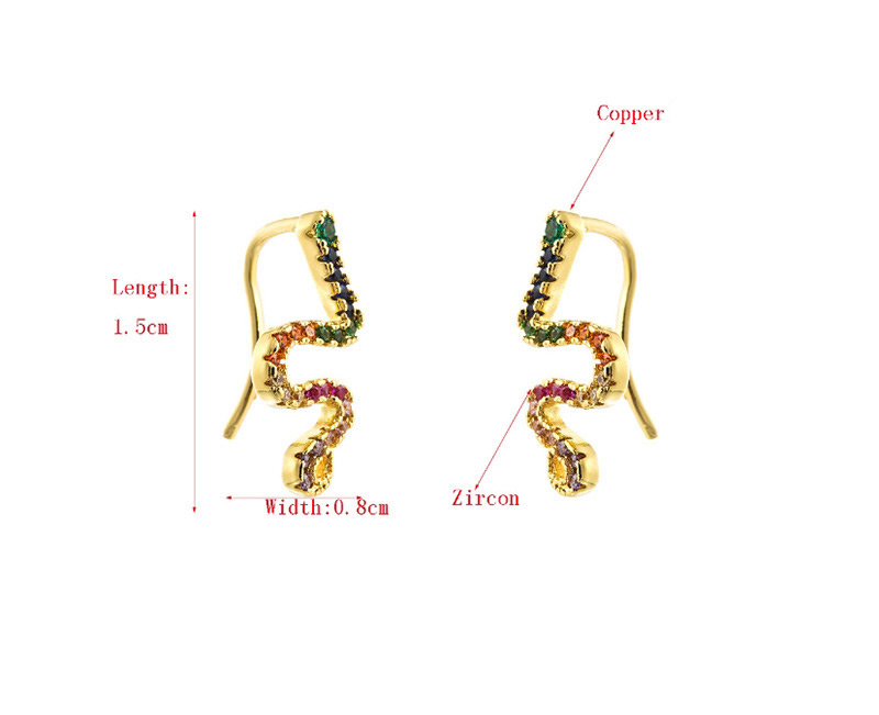 Fashion Color Copper Inlaid Zircon Snake Earrings,Earrings