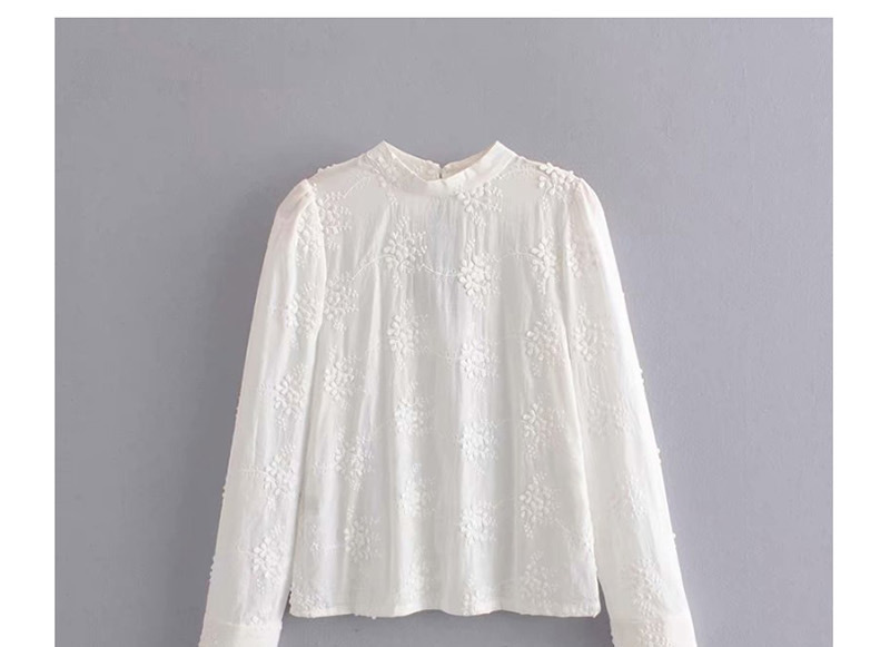 Fashion White Three-dimensional Embroidery Daisies Lace Openwork Shirt,Blouses