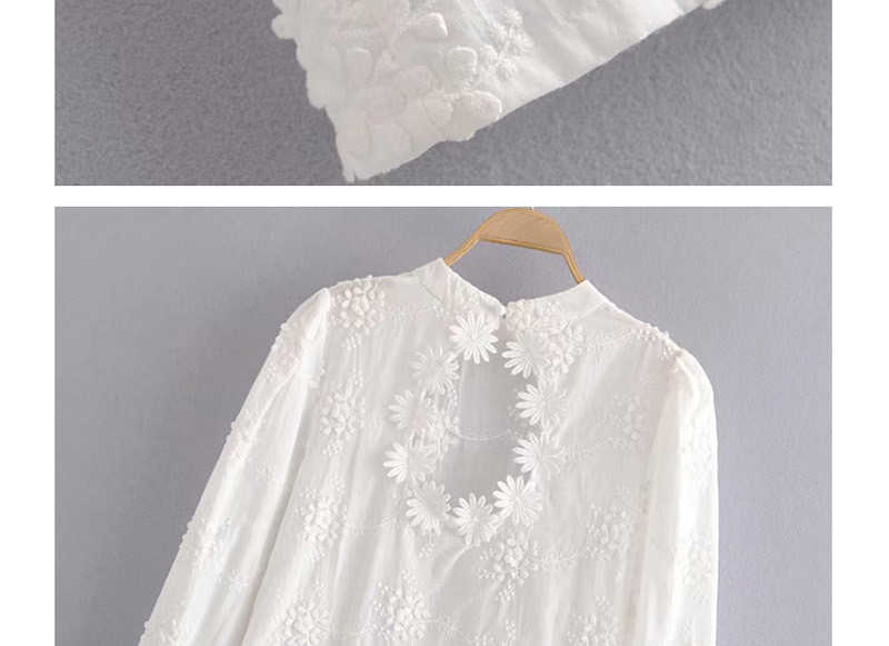 Fashion White Three-dimensional Embroidery Daisies Lace Openwork Shirt,Blouses