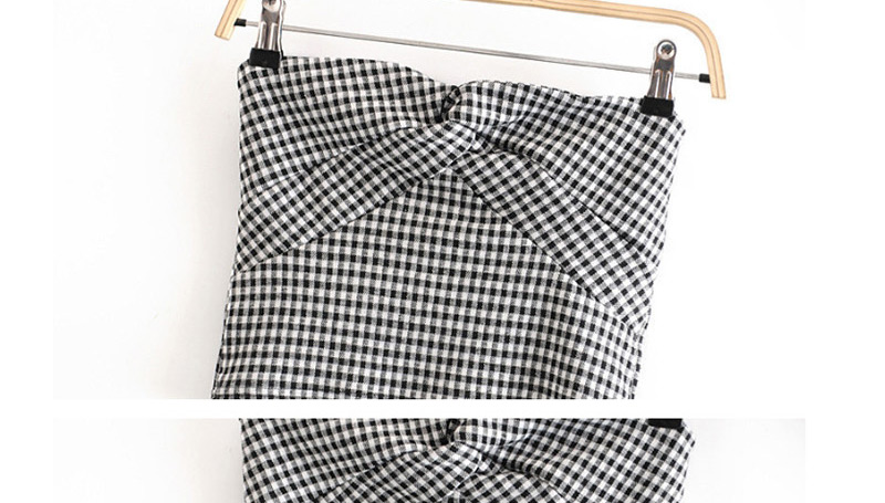 Fashion Black And White One-neck Collar Off-shoulder Plaid Shaved Tube Top Vest,Tank Tops & Camis