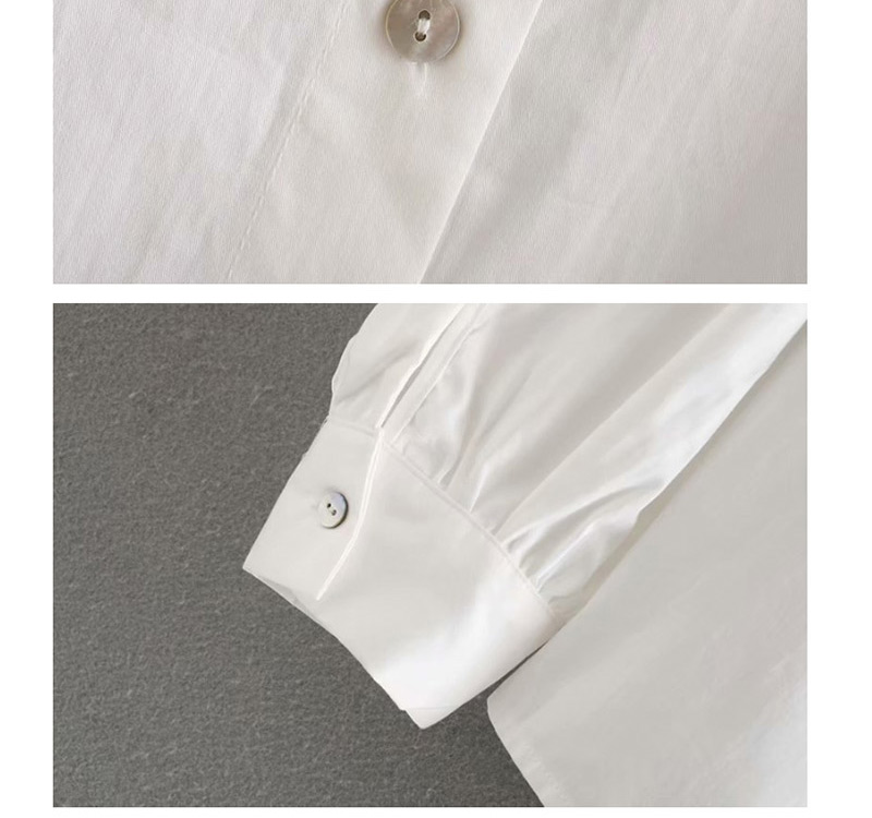 Fashion White Fluffy Sleeved Poplin Openwork Shirt,Blouses