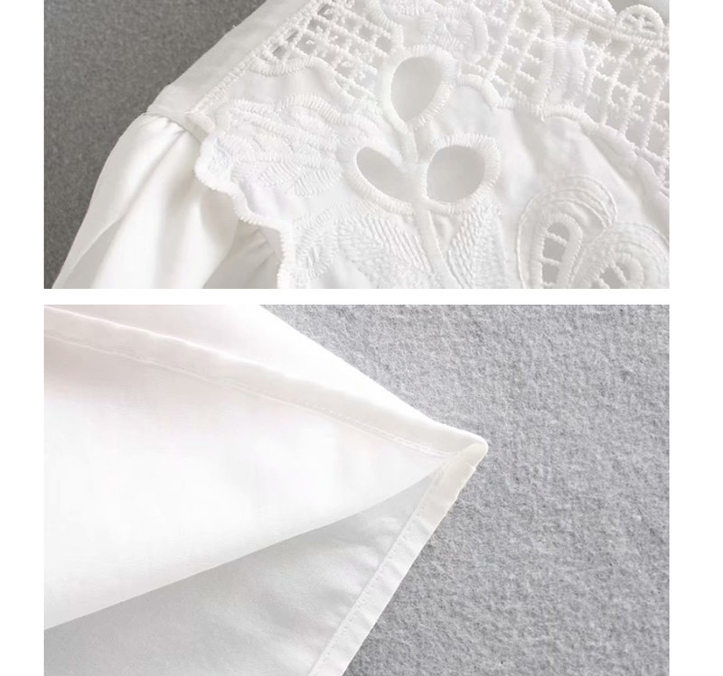 Fashion White Fluffy Sleeved Poplin Openwork Shirt,Blouses
