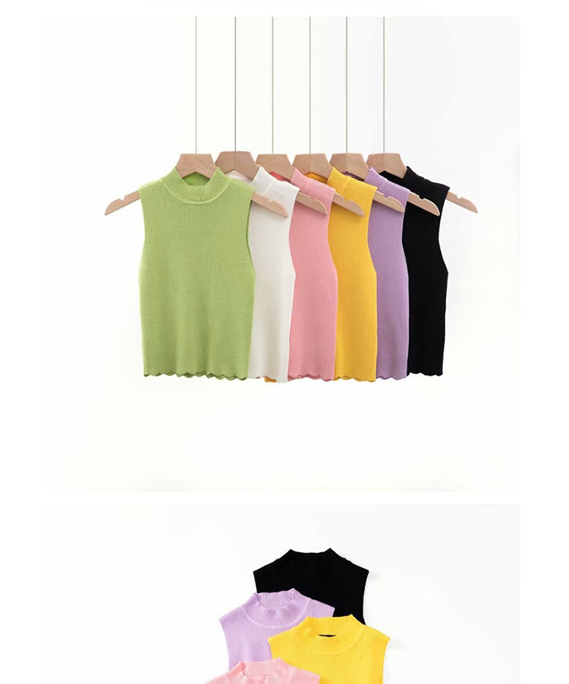 Fashion Yellow High Neck Knit Vest,Sweater