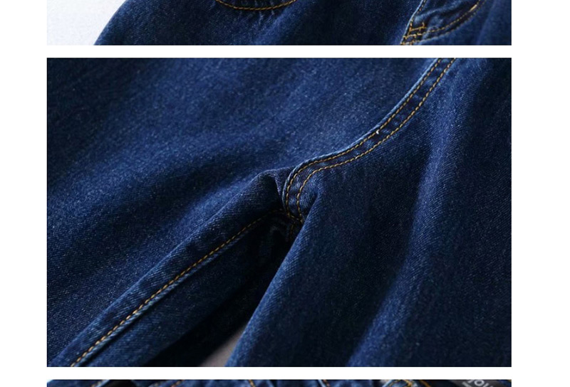 Fashion Blue Pocket Colorblock Jeans,Denim