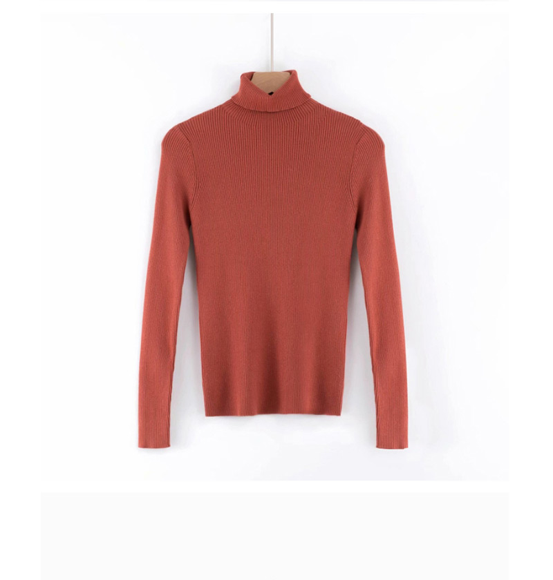 Fashion Rust Red High Collar T-shirt Bottoming Shirt,Sweater