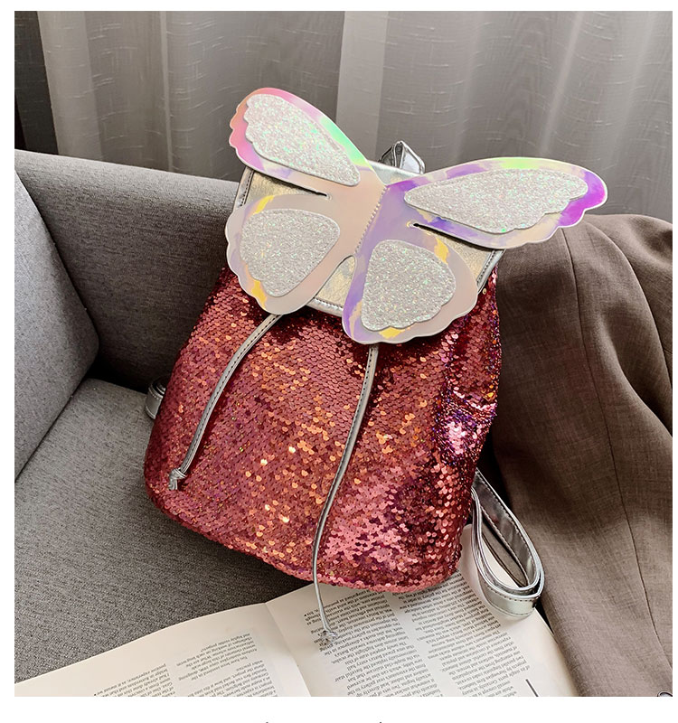 Fashion Rose Red Butterfly Sequin Backpack,Backpack