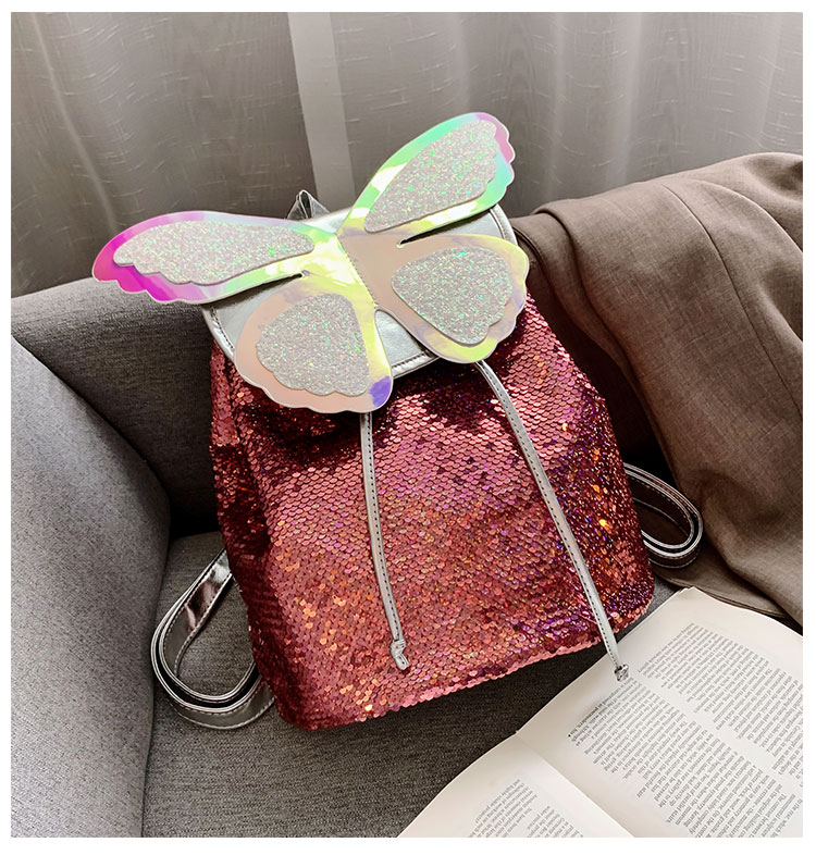 Fashion Pink Butterfly Sequin Backpack,Backpack