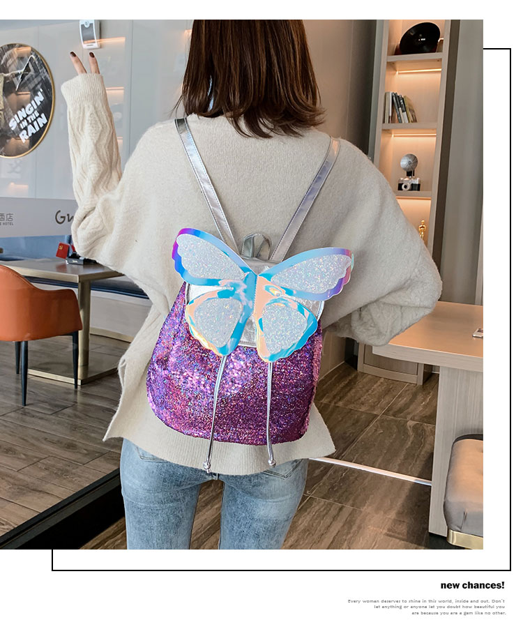 Fashion Rose Red Butterfly Sequin Backpack,Backpack