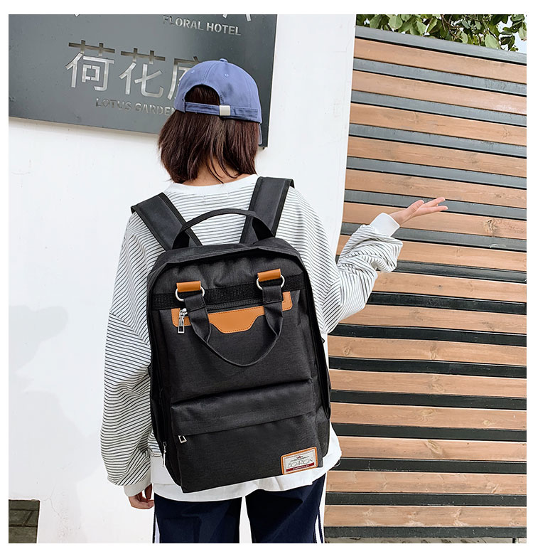 Fashion Black Contrast Stitching And Labeling Nylon Backpack,Backpack